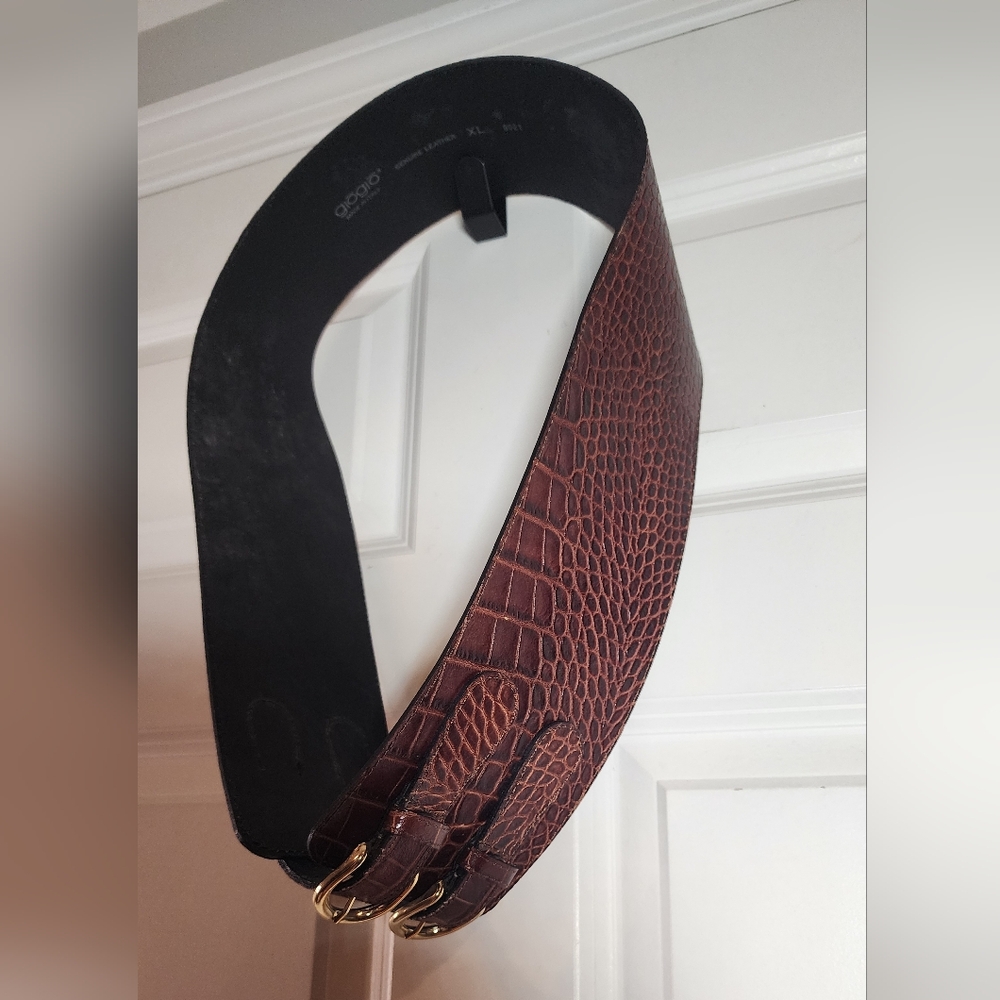 Giogio Vintage Made In Italy Genuine Leather Brown Reptile Embossed Belt XL